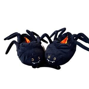 Fuzzy Black Spider Slippers Kids Size Large (13-1) Comfort Cushion Slip-On